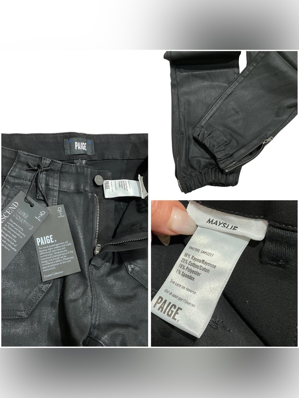NWT PAIGE Utility Jogger Pants Luxe Black Coated Denim Patch Pockets Cropped - Picture 8 of 10